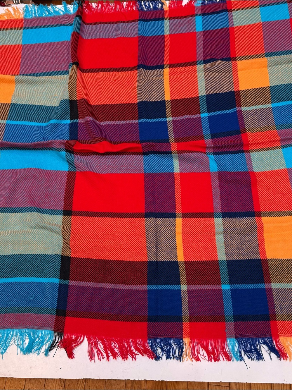 Courtelle  Bright Plaid Scarf in Red, Blue & Orange